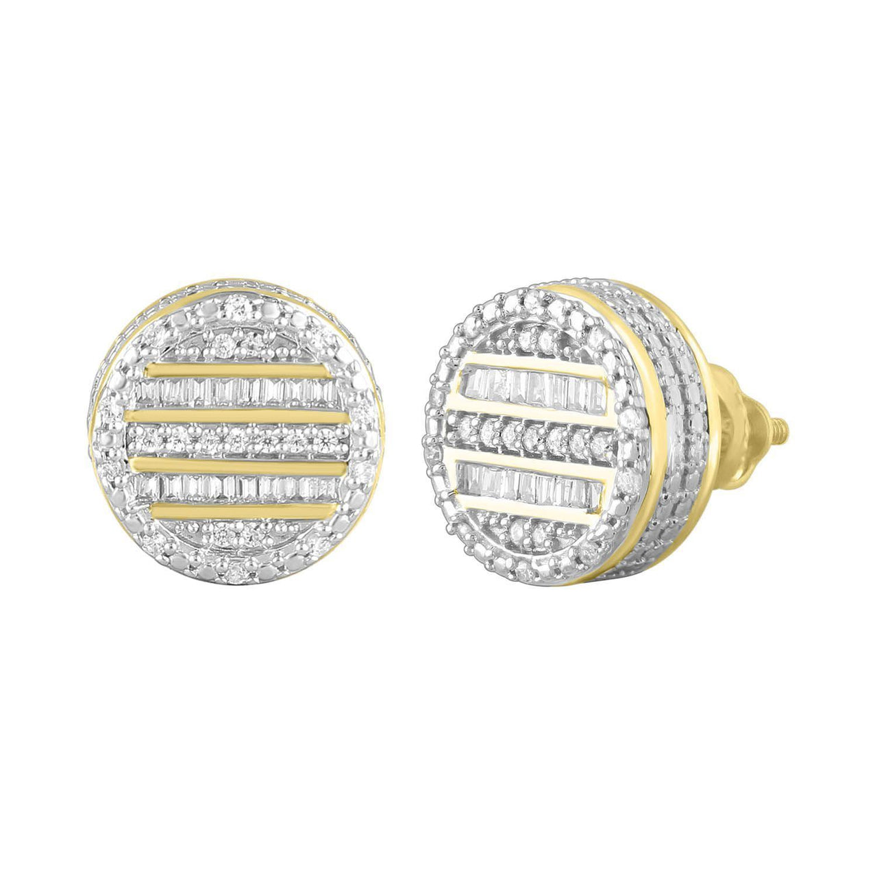 MEN'S EARRING 1/4 CT ROUND/BAGUETTE  DIAMOND 10K YELLOW GOLD