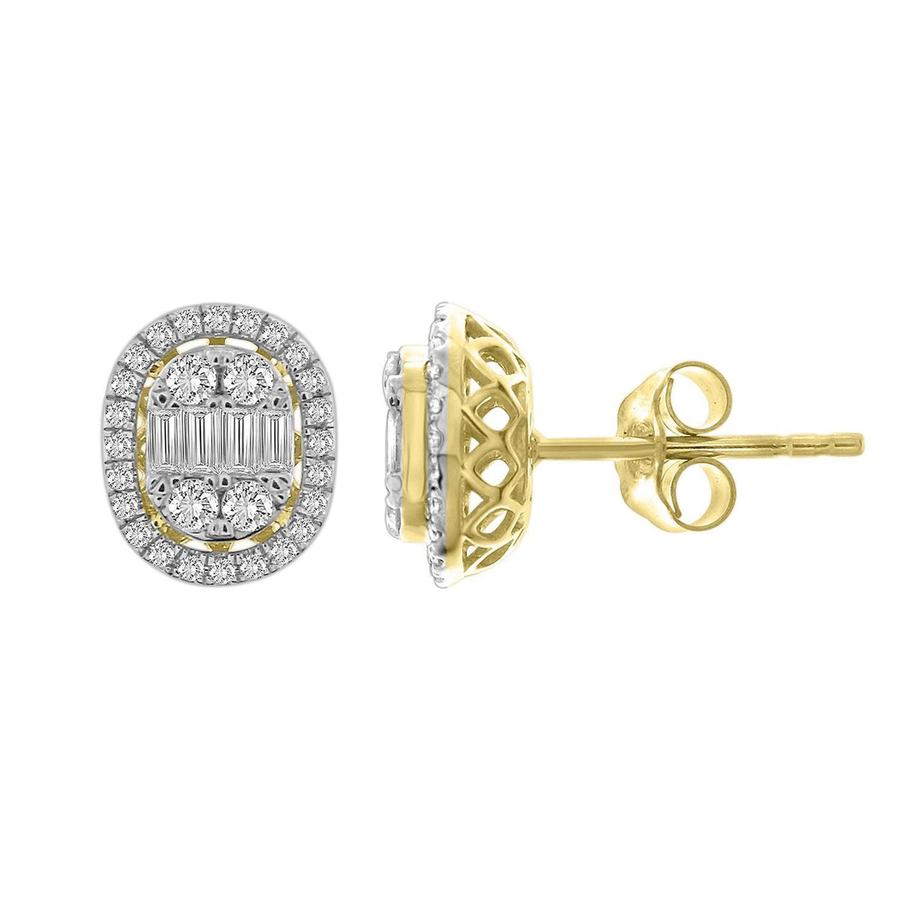 MEN'S EARRING 1/2 CT ROUND/BAGUETTE  DIAMOND 10K YELLOW GOLD