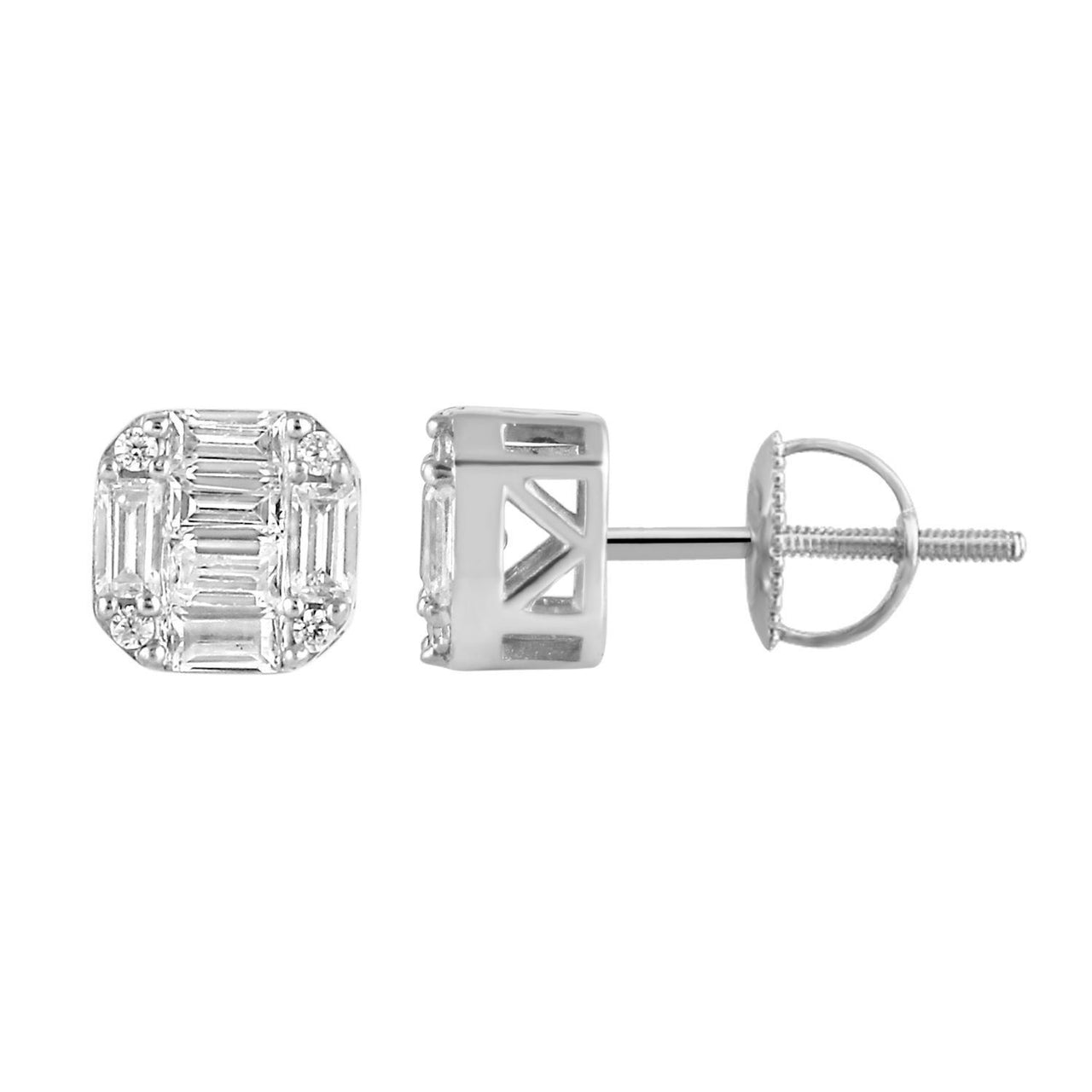 MEN'S EARRING 1/2 CT ROUND/BAGUETTE  DIAMOND 10K WHITE GOLD