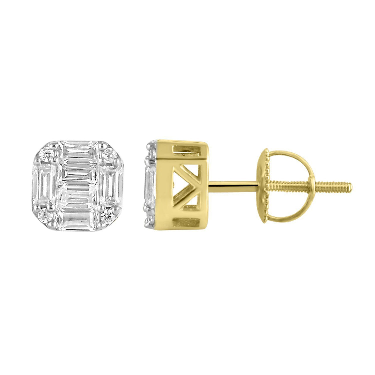 MEN'S EARRING 1/2 CT ROUND/BAGUETTE  DIAMOND 10K YELLOW GOLD