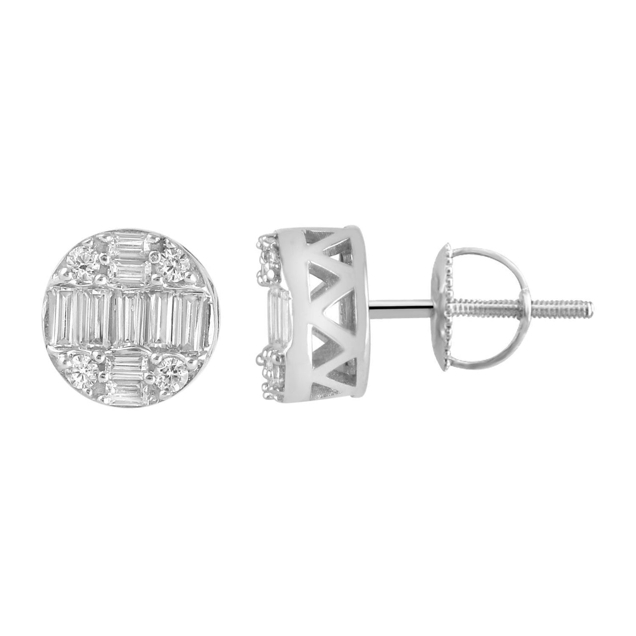 MEN'S EARRING 1/2 CT ROUND/BAGUETTE  DIAMOND 10K WHITE GOLD