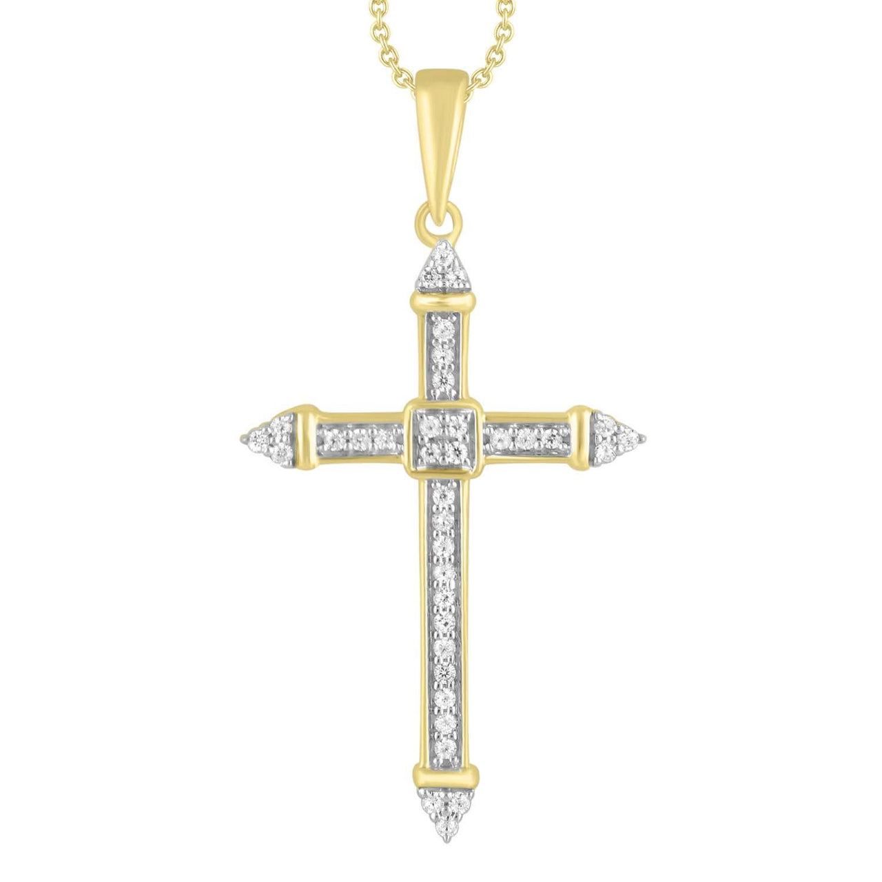 MEN'S CROSS 1/6 CT ROUND DIAMOND 10K YELLOW GOLD