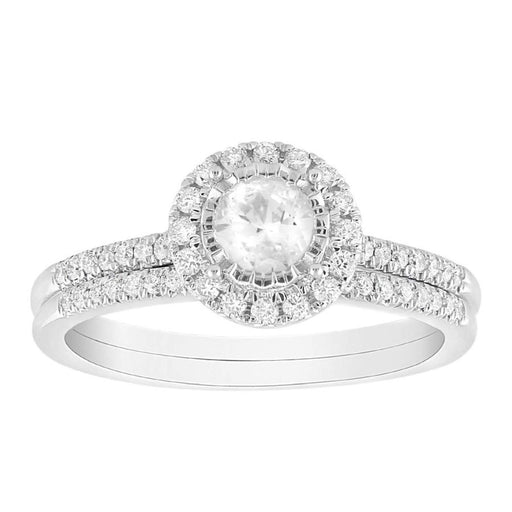 LADIES BRIDAL RING SET 1 CT ROUND DIAMOND 10K WHITE GOLD