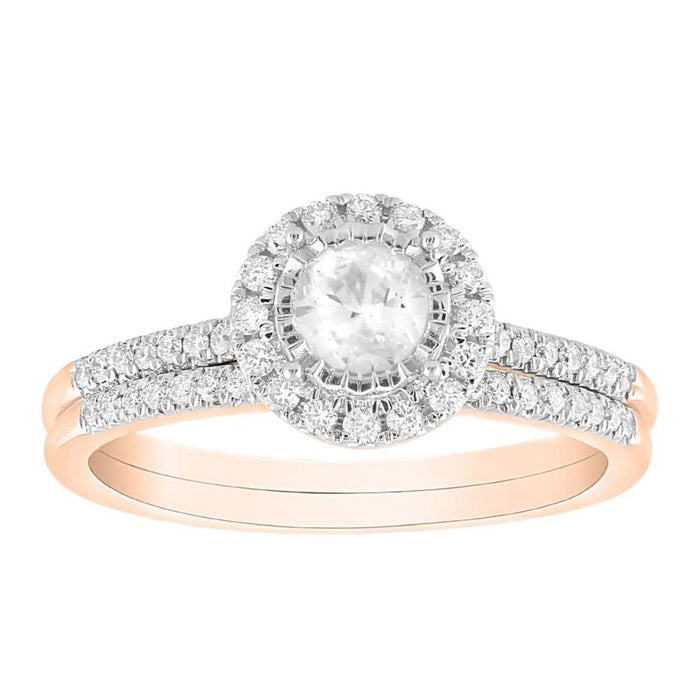 LADIES BRIDAL RING SET 1 CT ROUND DIAMOND 10K ROSE GOLD