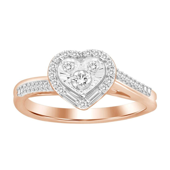 LADIES RING 1/4 CT ROUND/BAGUETTE DIAMOND 10K ROSE GOLD