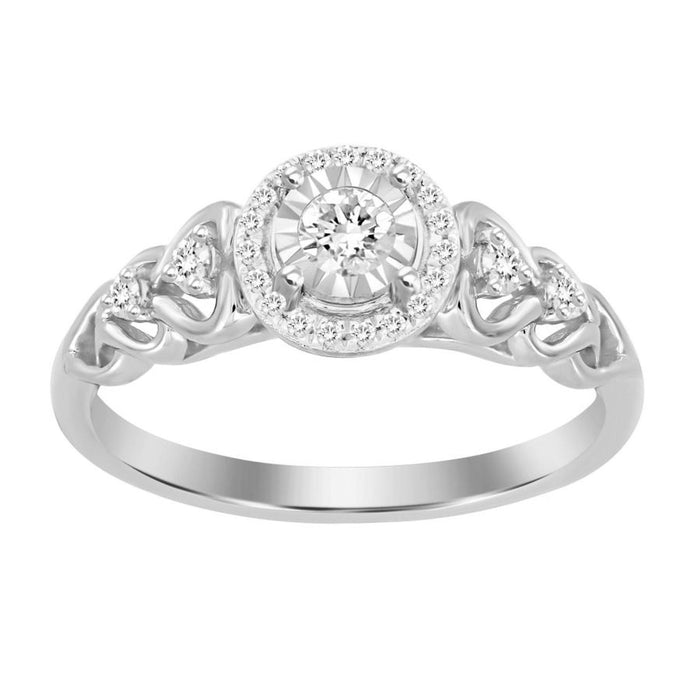 LADIES RING 1/5 CT ROUND DIAMOND 10K WHITE GOLD