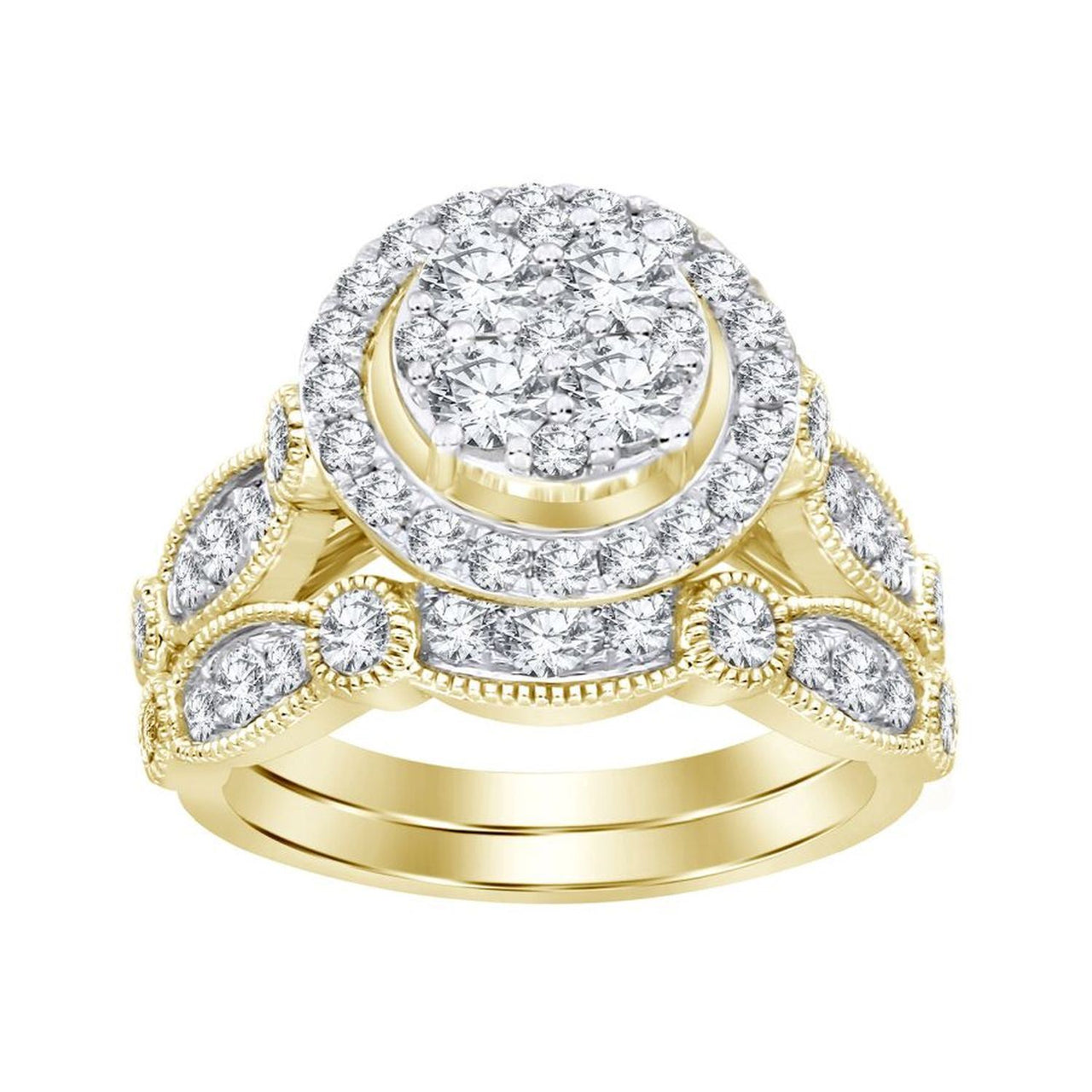 LADIES BRIDAL RING SET 1 1/2 CT ROUND DIAMOND 14K YELLOW GOLD
