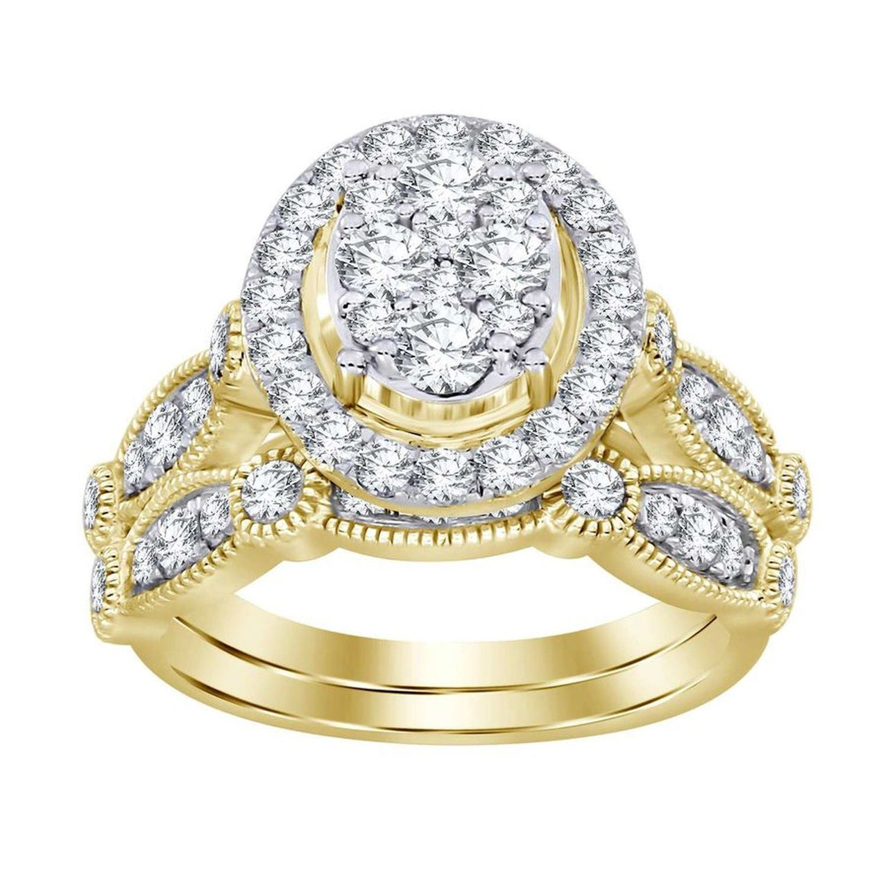 LADIES BRIDAL RING SET 1 1/2 CT ROUND DIAMOND 14K YELLOW GOLD