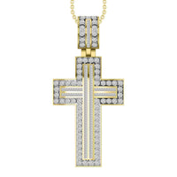 Thumbnail for MEN'S CROSS 1 1/2 CT ROUND/BAGUETTE DIAMOND 10K YELLOW GOLD