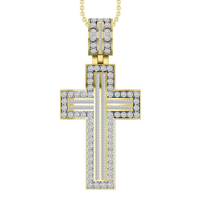 MEN'S CROSS 1 1/2 CT ROUND/BAGUETTE DIAMOND 10K YELLOW GOLD