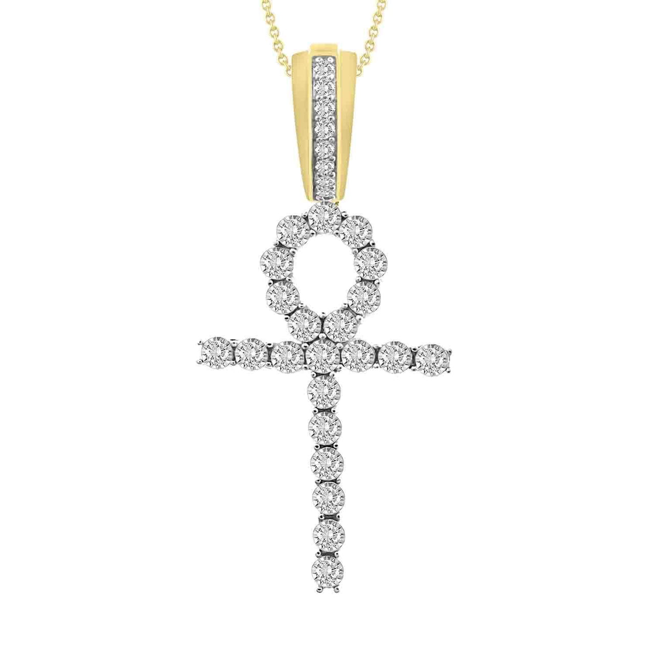 MEN'S CROSS 1 CT ROUND DIAMOND 10K YELLOW GOLD