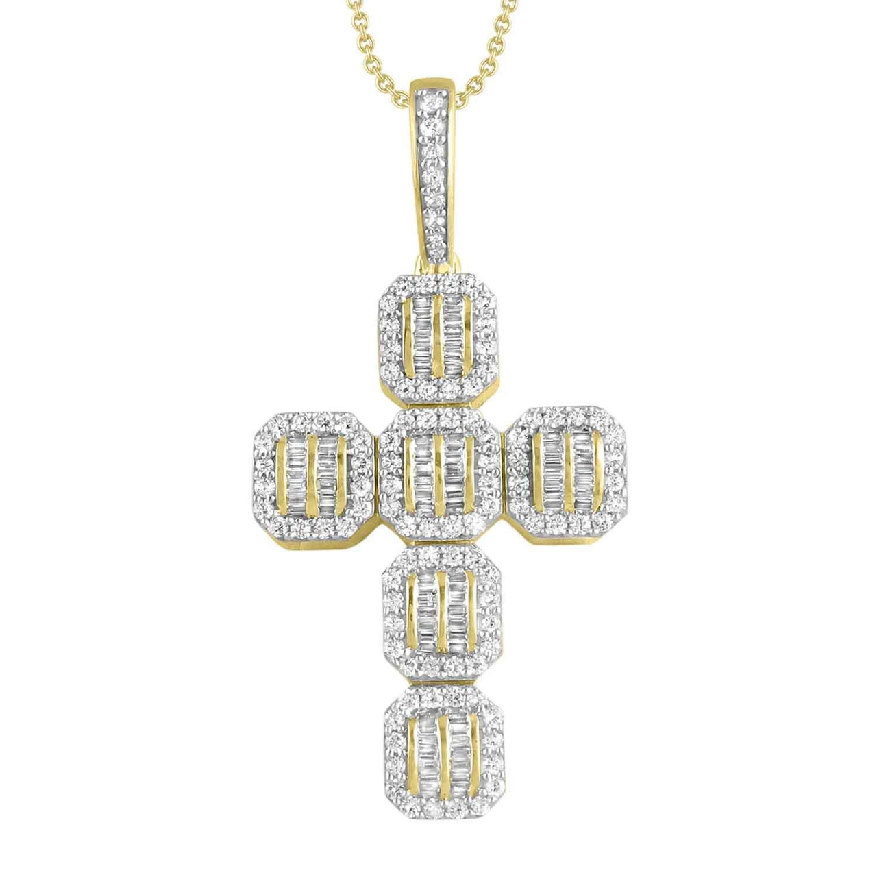 MEN'S CROSS 2 CT ROUND/BAGUETTE DIAMOND 10K YELLOW GOLD