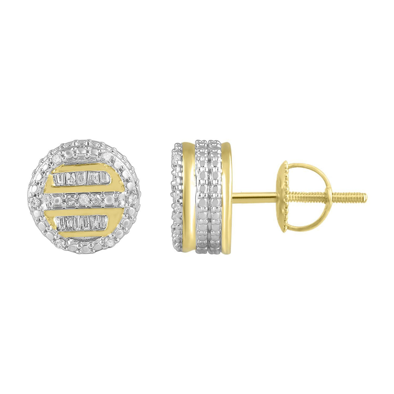 MEN'S EARRING 3/4 CT ROUND/BAGUETTE  DIAMOND 10K YELLOW GOLD