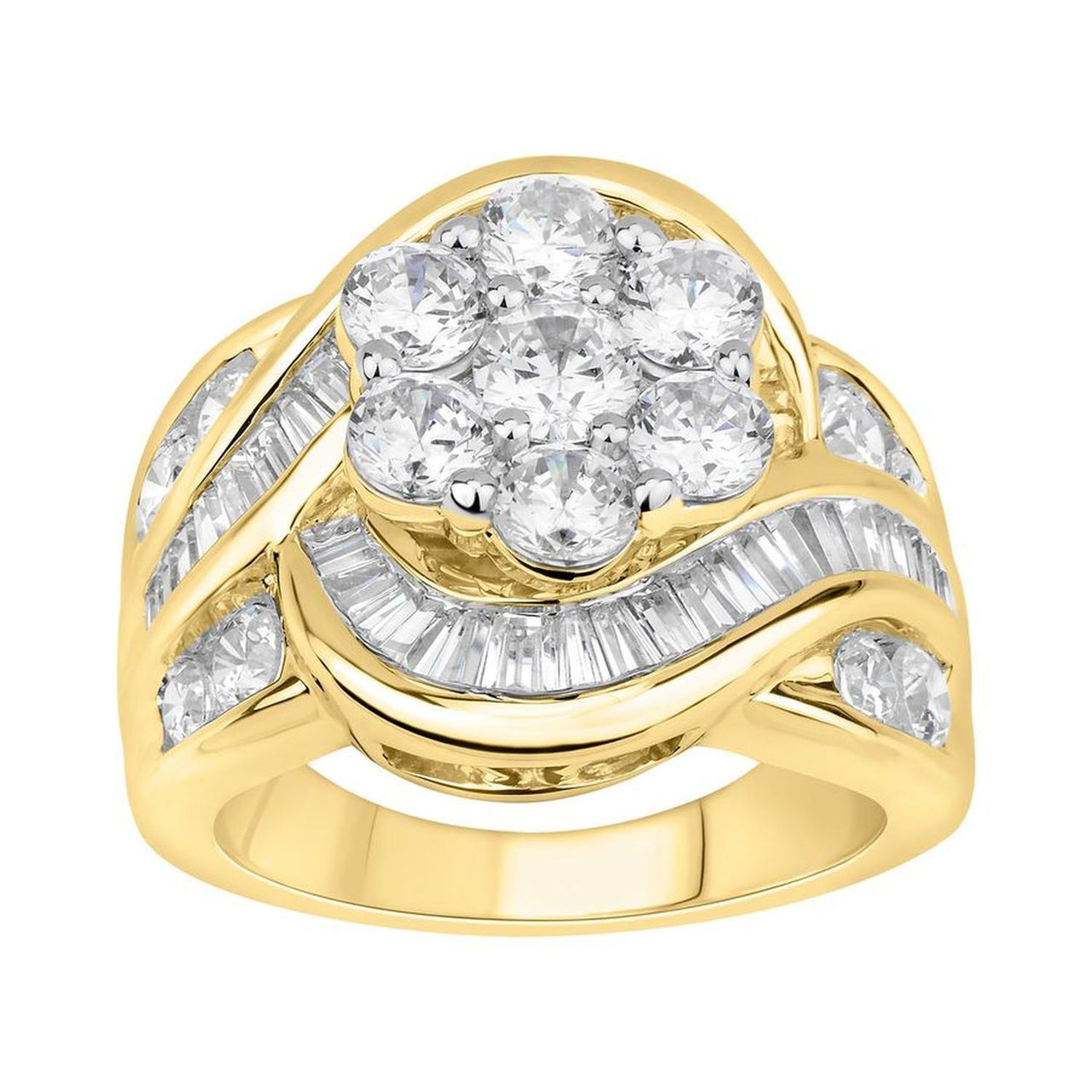LADIES RING 3 CT ROUND/BAGUETTE DIAMOND 10K YELLOW GOLD