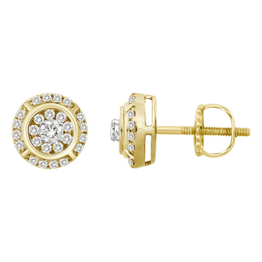 UNISEX EARRINGS 1 CT ROUND DIAMOND 10K YELLOW GOLD