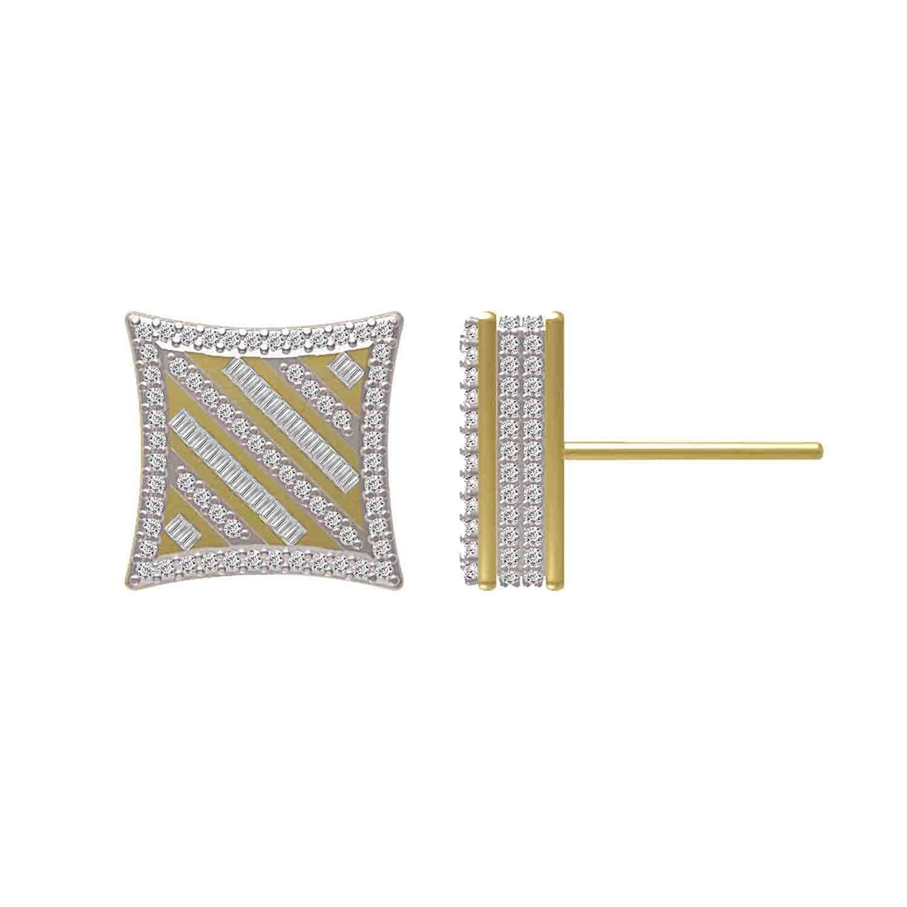 MEN'S EARRING 1/2 CT ROUND/BAGUETTE DIAMOND 10K YELLOW GOLD