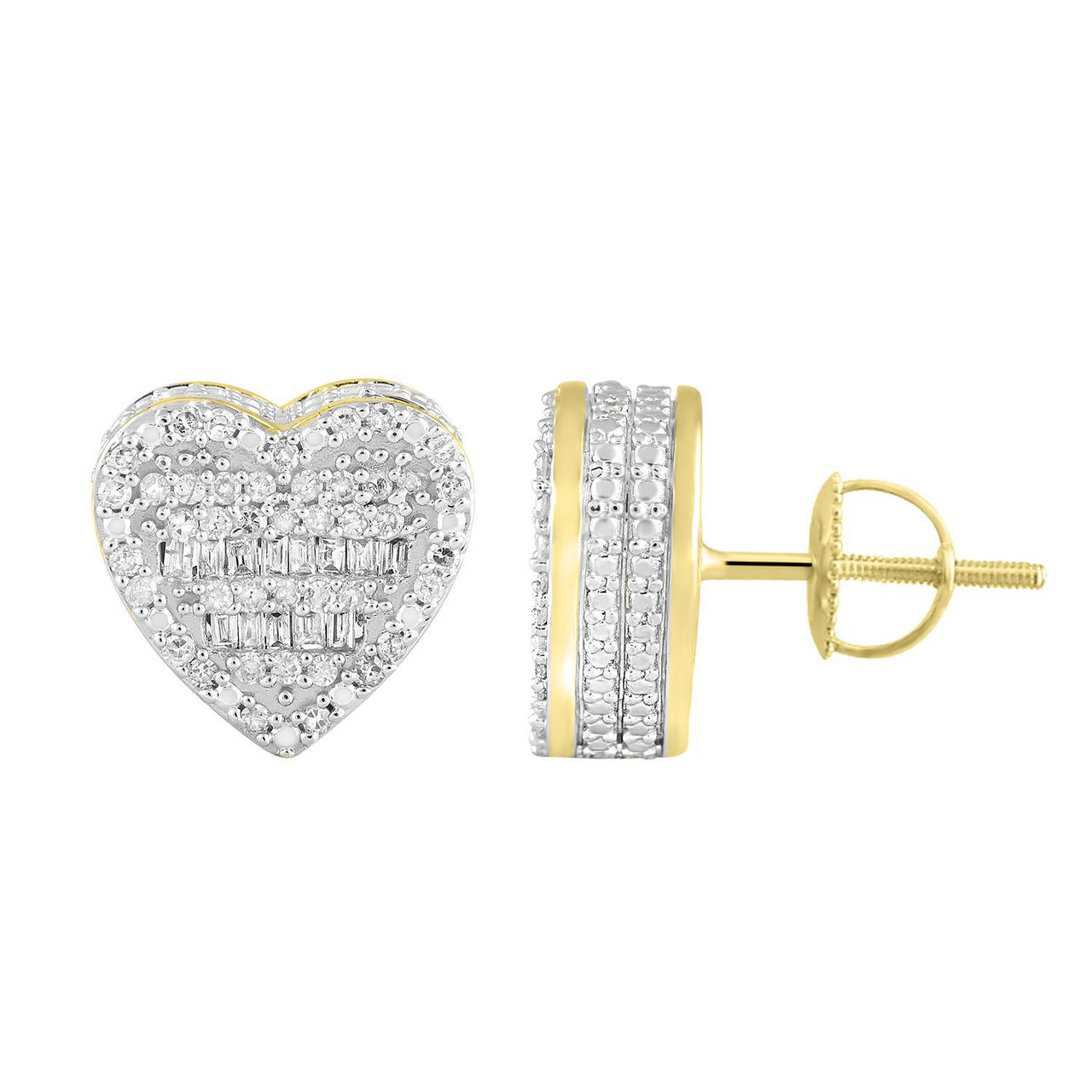 MEN'S EARRING 1/2 CT ROUND/BAGUETTE DIAMOND 10K YELLOW GOLD