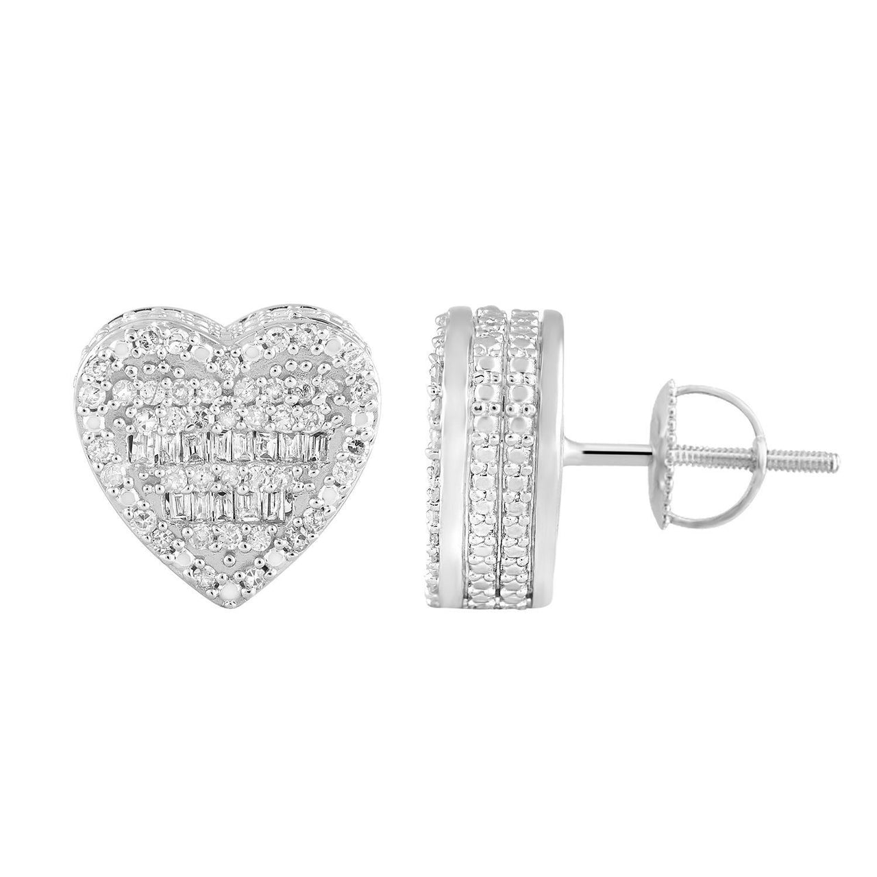 MEN'S EARRING 1/2 CT ROUND/BAGUETTE DIAMOND 10K WHITE GOLD