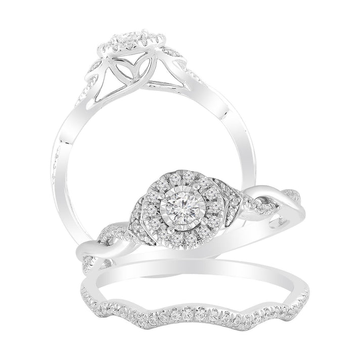 LADIES BRIDAL RING SET 1/3 CT ROUND DIAMOND 10K WHITE GOLD