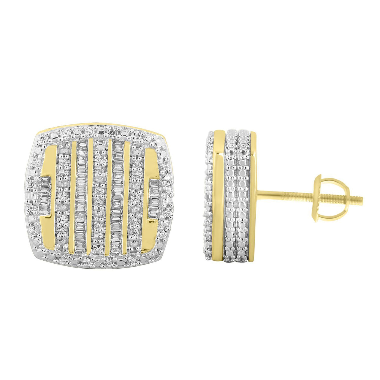 MEN'S EARRING 1/2 CT ROUND/BAGUETTE DIAMOND 10K YELLOW GOLD