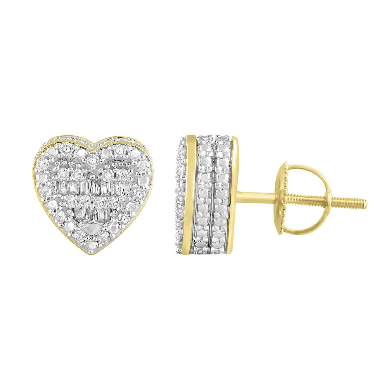 MEN'S EARRING 1/4 CT ROUND/BAGUETTE DIAMOND 10K YELLOW GOLD