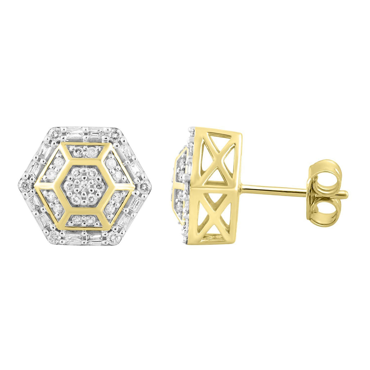 MEN'S EARRING 1/2 CT ROUND DIAMOND 10K YELLOW GOLD