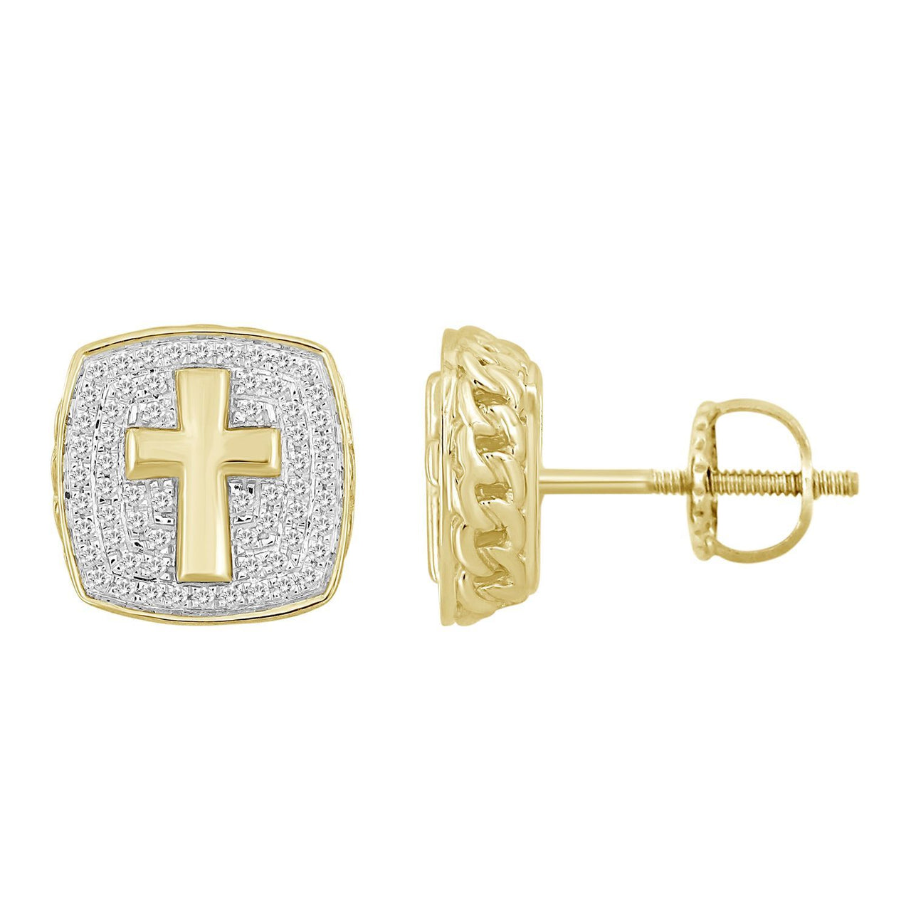MEN'S EARRING 1/4 CT ROUND DIAMOND 10K YELLOW GOLD