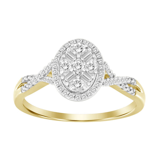 LADIES RING 1/4 CT ROUND/BAGUETTE DIAMOND 10K YELLOW GOLD