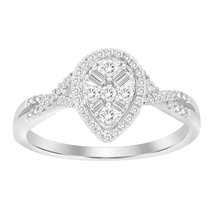 LADIES RING 1/4 CT ROUND/BAGUETTE DIAMOND 10K WHITE GOLD