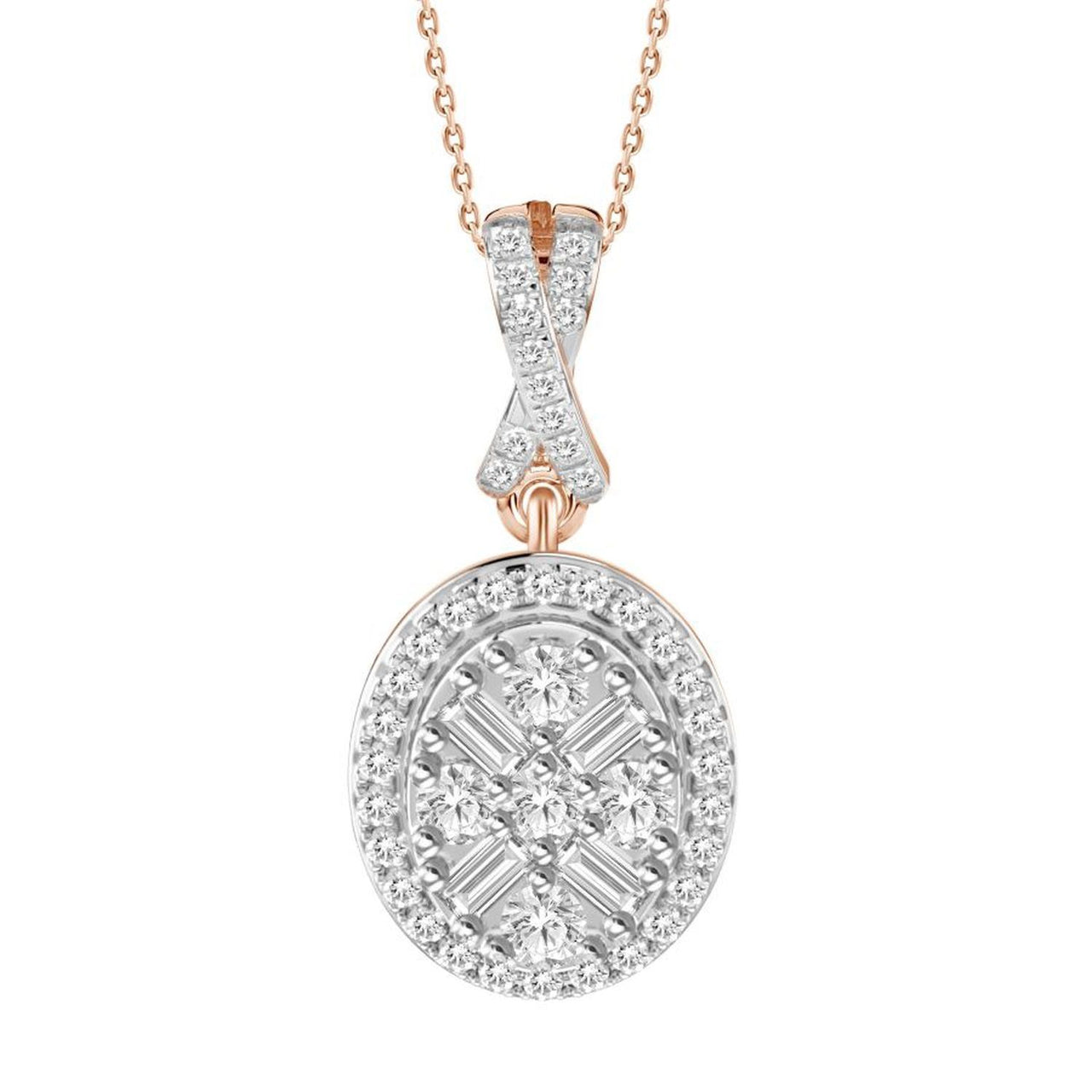 LADIES PENDANT 1/5 CT ROUND/BAGUETTE DIAMOND 10K ROSE GOLD