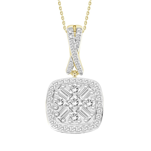 LADIES PENDANT 1/5 CT ROUND/BAGUETTE DIAMOND 10K YELLOW GOLD