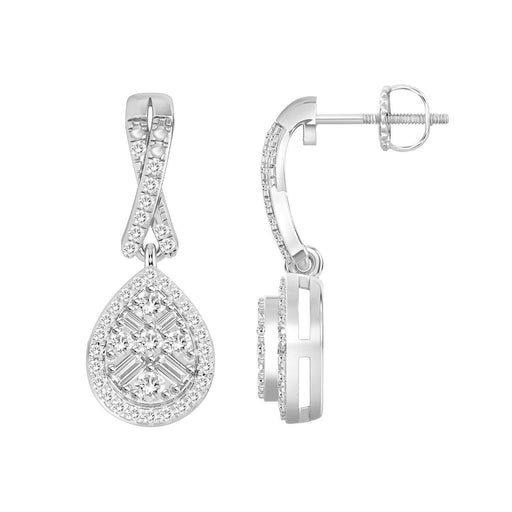 LADIES EARRING 1/3 CT ROUND/BAGUETTE  DIAMOND 10K WHITE GOLD