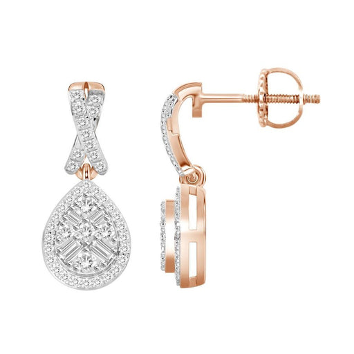 LADIES EARRING 1/3 CT ROUND/BAGUETTE  DIAMOND 10K ROSE GOLD