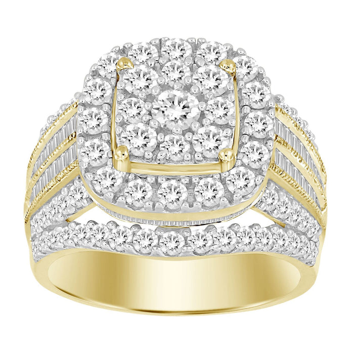 LADIES RING 2 CT ROUND/BAGUETTE DIAMOND 10K YELLOW GOLD