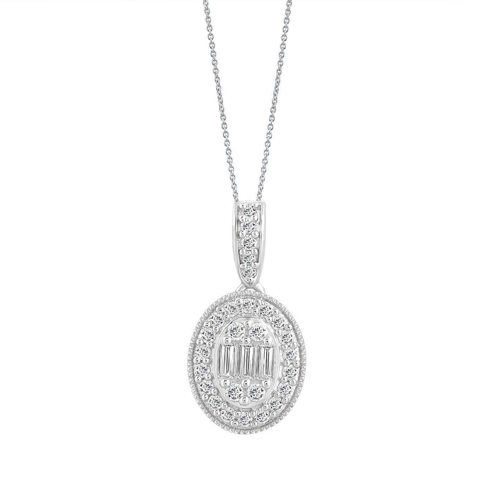 LADIES PENDANT 1/2 CT ROUND/BAGUETTE DIAMOND 10K WHITE GOLD