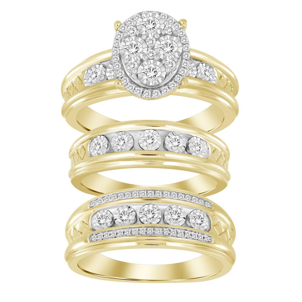 LADIES TRIO SET 1/2 CT ROUND DIAMOND 10K YELLOW GOLD