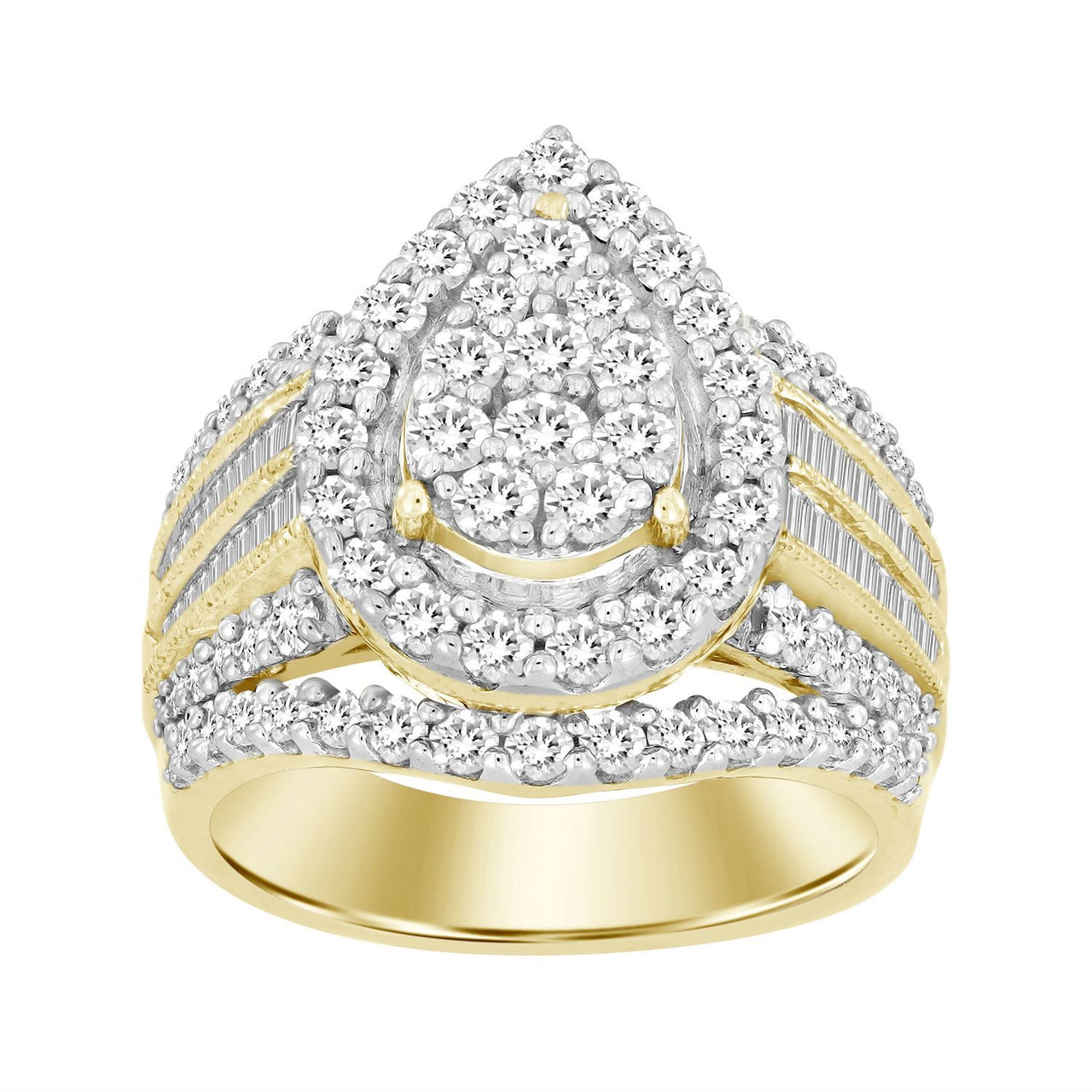 LADIES RING 3 CT ROUND/BAGUETTE DIAMOND 10K YELLOW GOLD