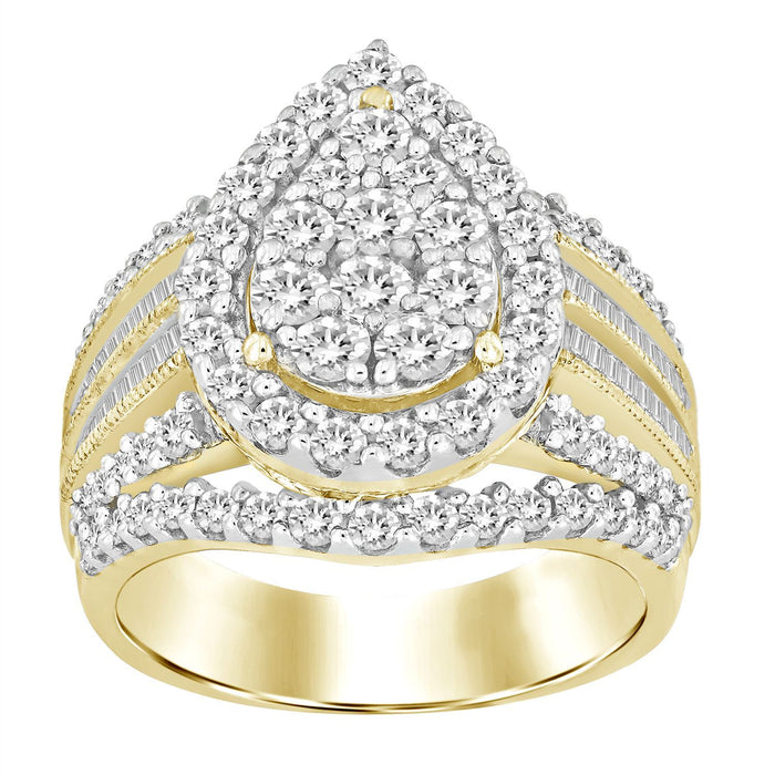 LADIES RING 2 CT ROUND/BAGUETTE DIAMOND 10K YELLOW GOLD