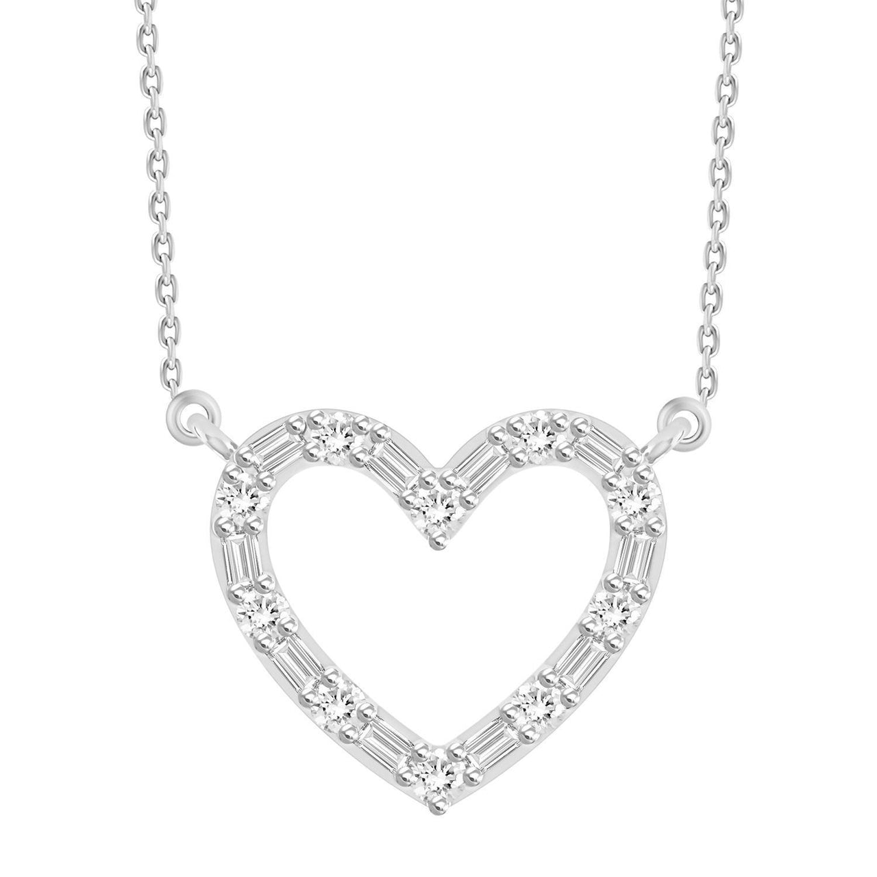 LADIES NECKLACE 1/3 CT ROUND/BAGUETTE DIAMOND 10K WHITE GOLD
