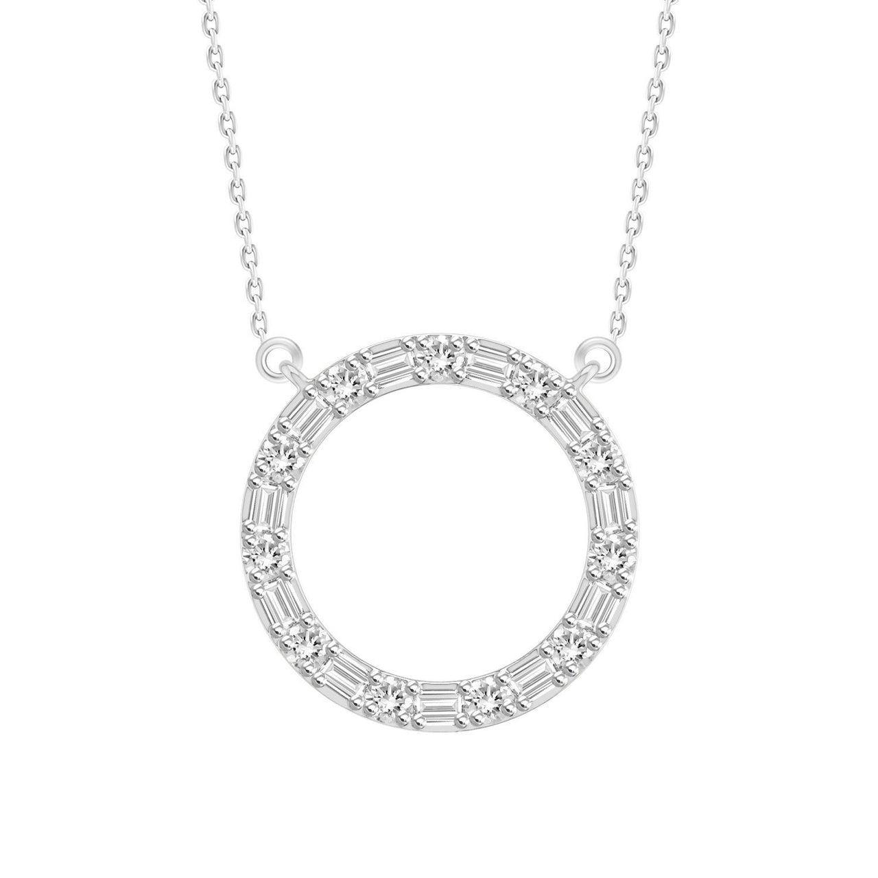LADIES NECKLACE 1/5 CT ROUND/BAGUETTE DIAMOND 10K WHITE GOLD