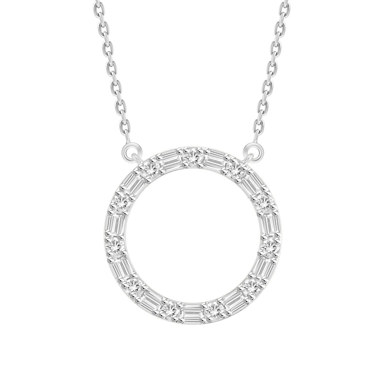 LADIES NECKLACE 1/3 CT ROUND/BAGUETTE DIAMOND 10K WHITE GOLD