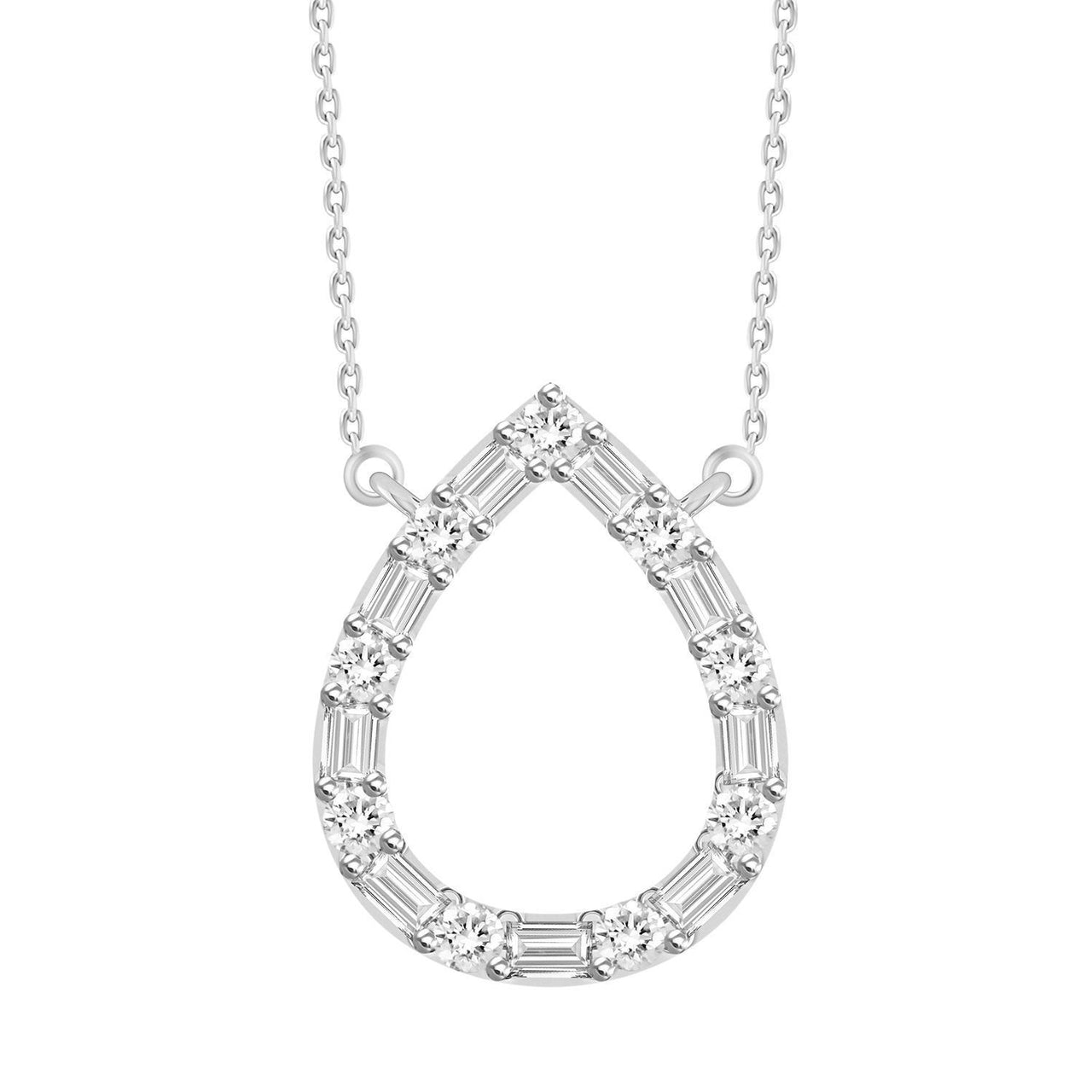 LADIES NECKLACE 1/10 CT ROUND/BAGUETTE DIAMOND 10K WHITE GOLD