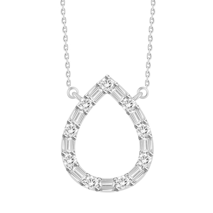 LADIES NECKLACE 1/10 CT ROUND/BAGUETTE DIAMOND 10K WHITE GOLD