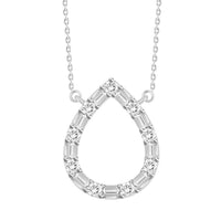 Thumbnail for LADIES NECKLACE 1/10 CT ROUND/BAGUETTE DIAMOND 10K WHITE GOLD
