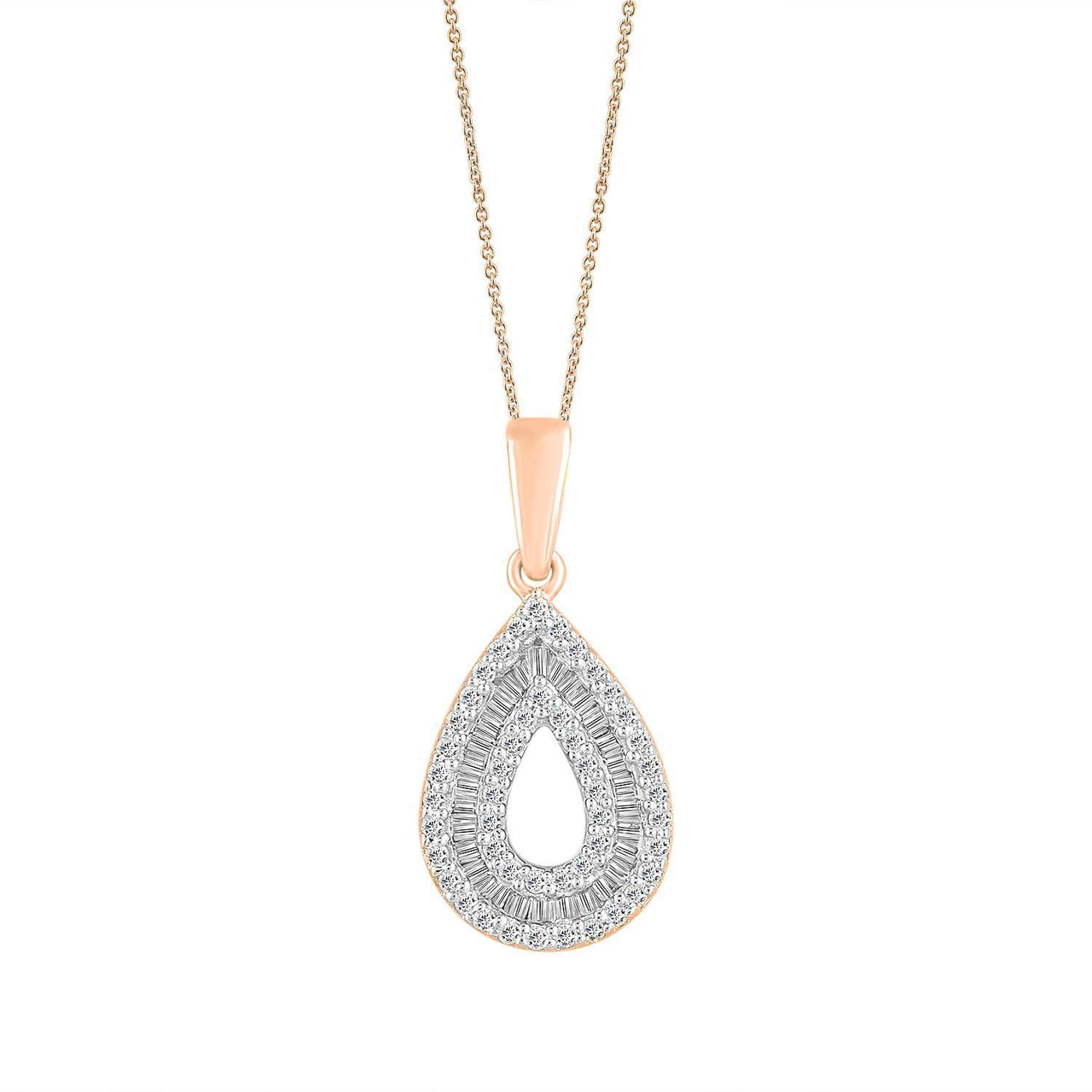 LADIES PENDANT 1/4 CT ROUND/BAGUETTE DIAMOND 10K ROSE GOLD