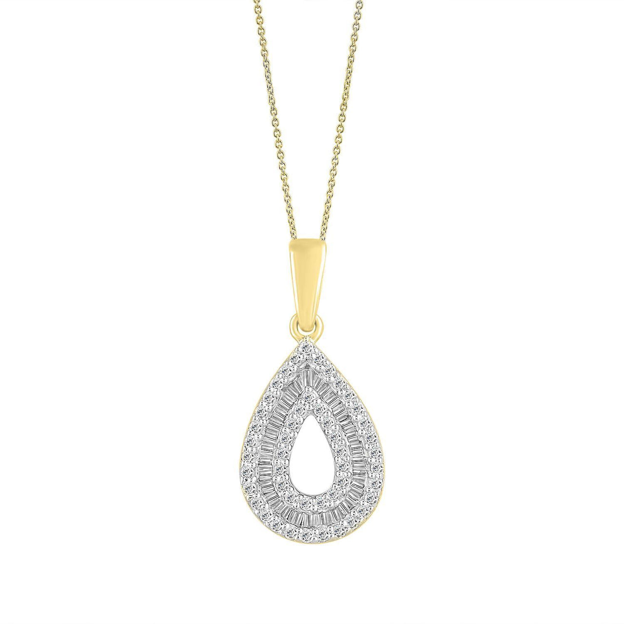 LADIES PENDANT 1/4 CT ROUND/BAGUETTE DIAMOND 10K YELLOW GOLD