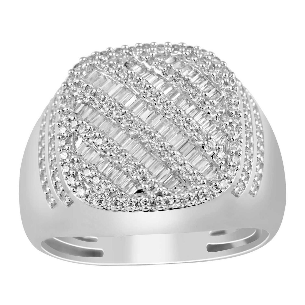 MEN'S RING 1 CT ROUND/BAGUETTE DIAMOND 10K WHITE GOLD