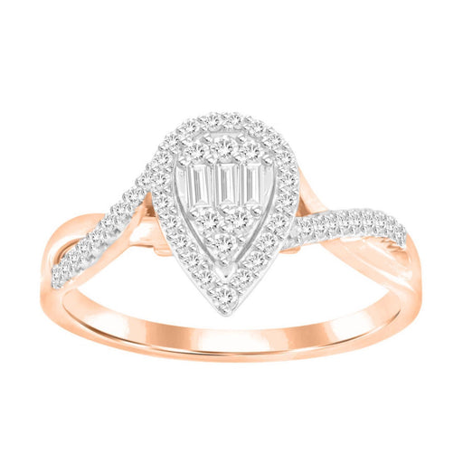 LADIES RING 1/4 CT ROUND/BAGUETTE DIAMOND 10K ROSE GOLD