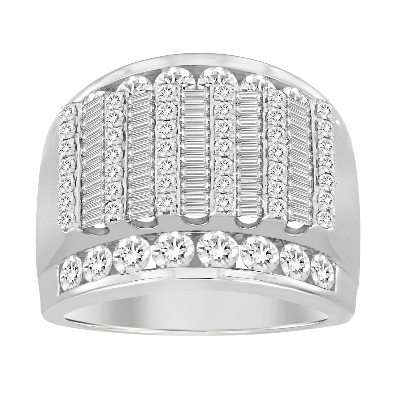 MEN'S RING 3 CT ROUND/BAGUETTE DIAMOND 10K WHITE GOLD