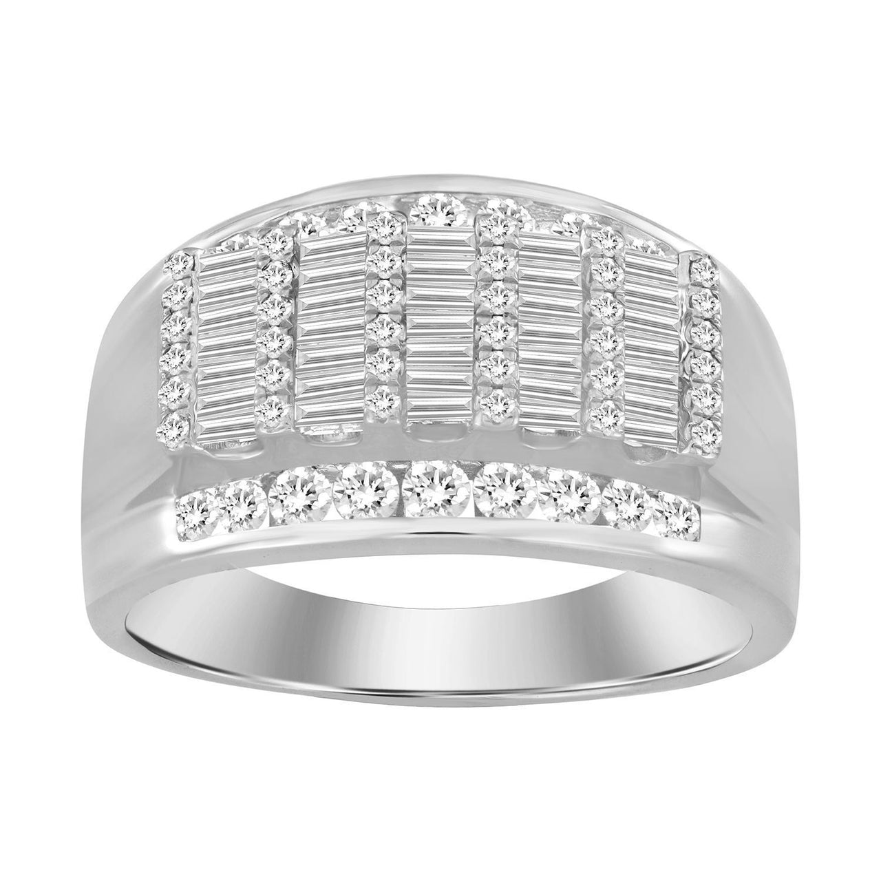 MEN'S RING 1 CT ROUND/BAGUETTE DIAMOND 10K WHITE GOLD